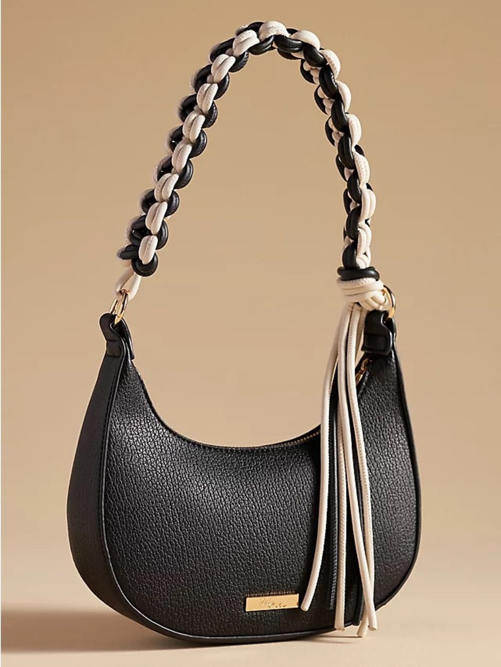 NWOT Anthropology Mali Lili LEILANI Leather Black Shoulder Bag Braided Strap